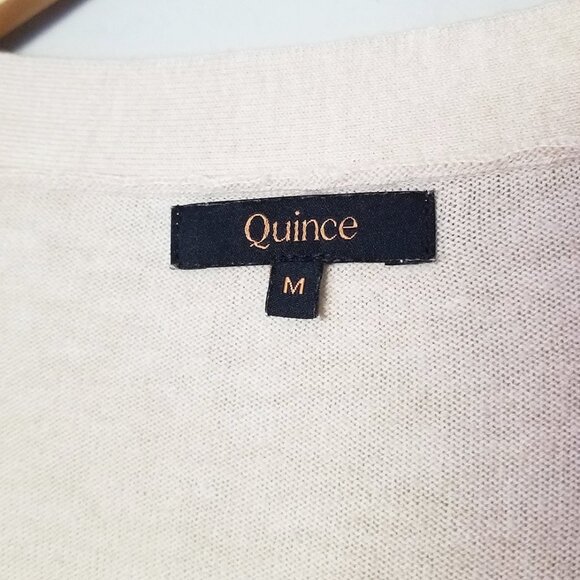 Quince Lightweight Cotton Cashmere Cardigan M V Neck Heather Oatmeal $128 Preppy - Picture 8 of 16